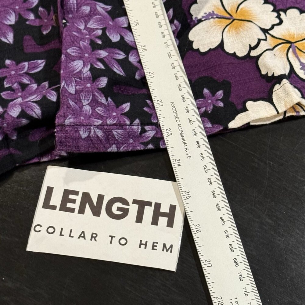 Vintage Hilo Hattie Hawaiian Purple Cropped Hibiscus Aloha Shirt Womens XL - Picture 8 of 8